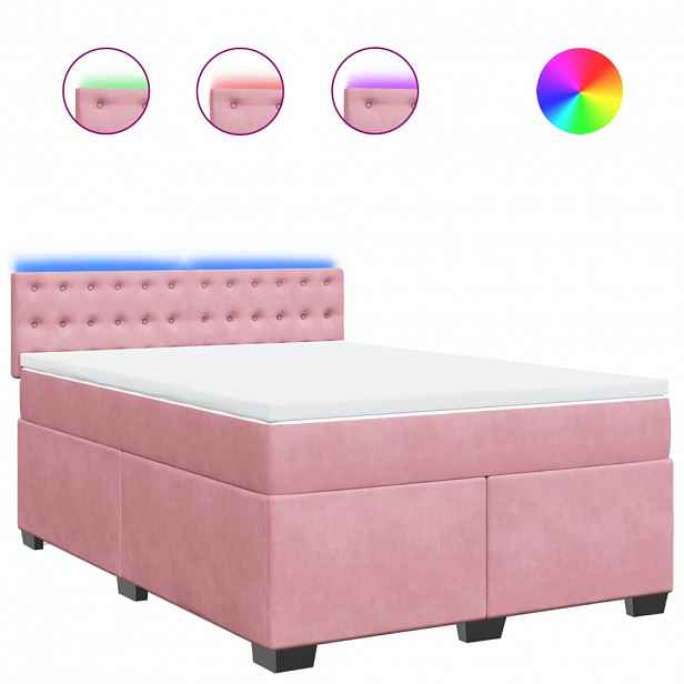 vidaXL Box spring postel s matrací růžová 140x190 cm samet
