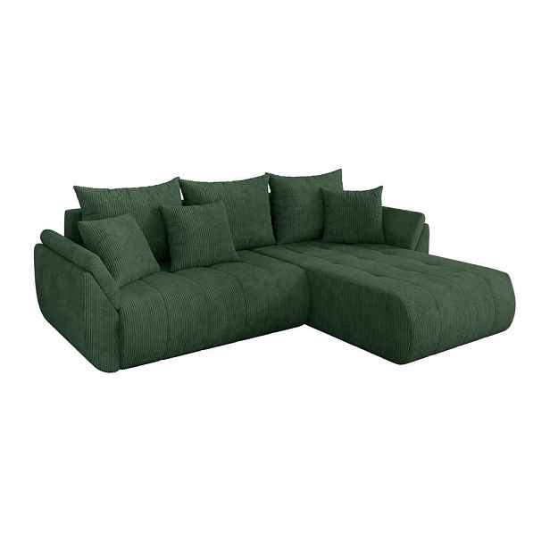ALTDECOR ROHOVÁ SEDAČKA s funkcí spaní, otoman vpravo TOKO-L 277x194x86 zelená manšestr
