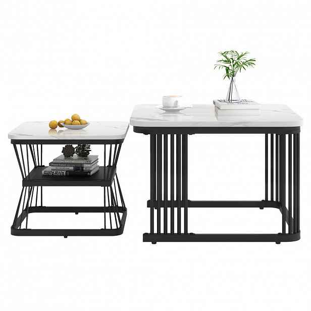 OKWISH SADA odkládacích stolků 65/65/45 cm bílá z MDF v mramorovém vzhledu