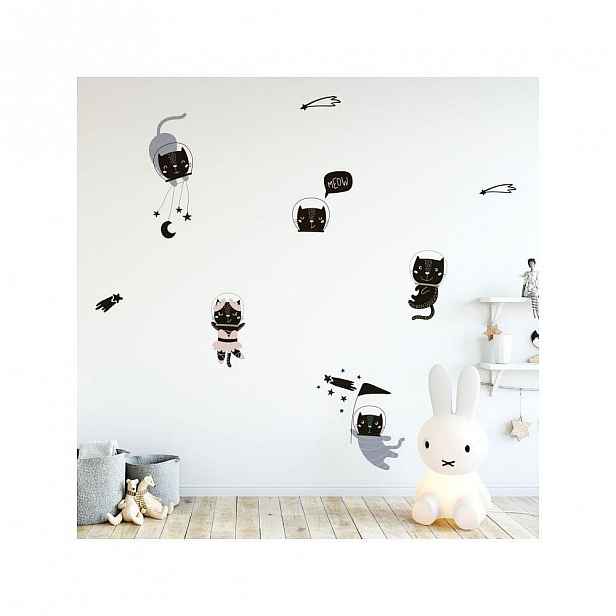 Sada nástěnných dětských samolepek Ambiance Scandinavian Animals Cosmonaut Cats