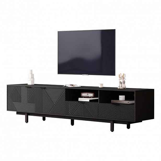 STILVORA TV STOLEK černý s úložným prostorem a zásuvkami, 200×40×51 cm