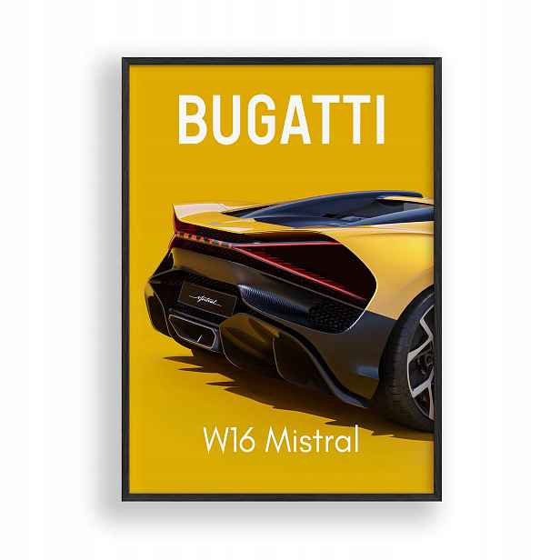 Obraz Auto Bugatti W16 Mistral Plakát Rámeček Dřevěný Černý 30x42 cm
