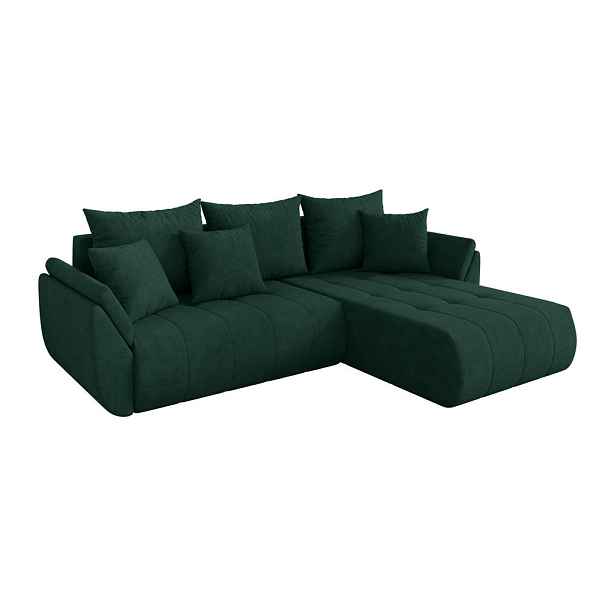 ALTDECOR ROHOVÁ SEDAČKA s funkcí spaní, otoman vpravo TOKO-L 277x194x86 zelená velur