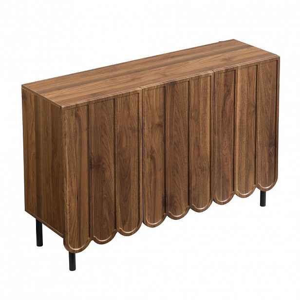 Modfu KOMODA z MDF 120x35x80 cm ořechová s bezúchytkovým otevíráním, nastavitelnými policemi a vlnitými dvířky