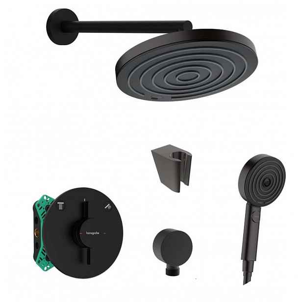 SANITINO - Sprchový set s baterií a tělesem pod omítku hansgrohe, příslušenství kielle, matná černá SANI21HHK400