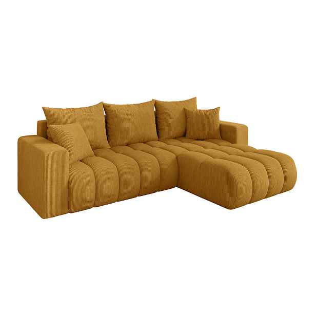 ALTDECOR ROHOVÁ SEDAČKA s funkcí spaní, otoman vpravo MILA-L-v1 277x195x86 hořčicově žlutá manšestr