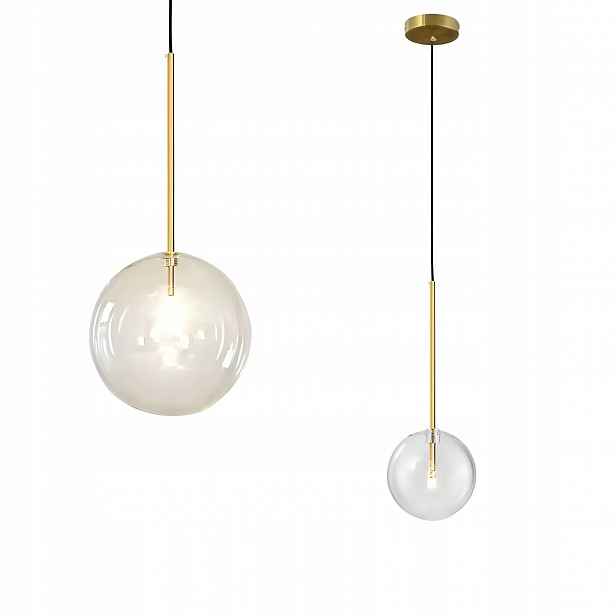 Minimalistická závěsná lampa Skleněná koule 20 cm, jednotlivé zlaté detaily