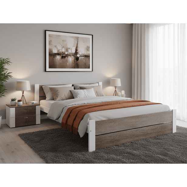Postel IKAROS DOUBLE 120 x 200 cm, bílá/dub lanýž Rošt: Bez roštu, Matrace: Matrace Deluxe 10 cm