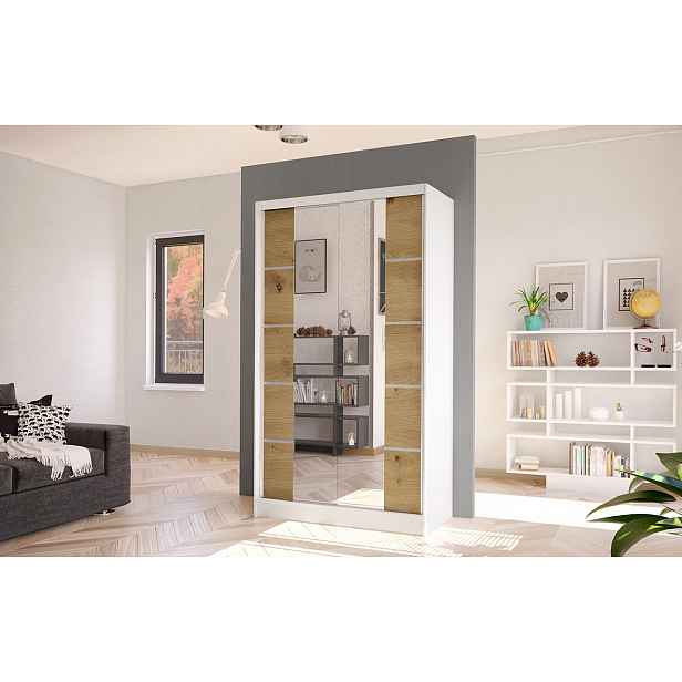 Elegantní šatní skříň ARINI 5 - šířka 100 cm, bílá / dub artisan