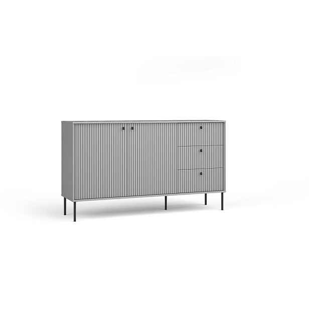 MASSENO KOMODA NIMB, 156,2/89,2/40,5 cm se 3 zásuvkami a 2 dvířky, šedá