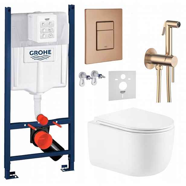 Sada Wc Rám Grohe Rapid s miskou Lesna tlačítko měď baterie