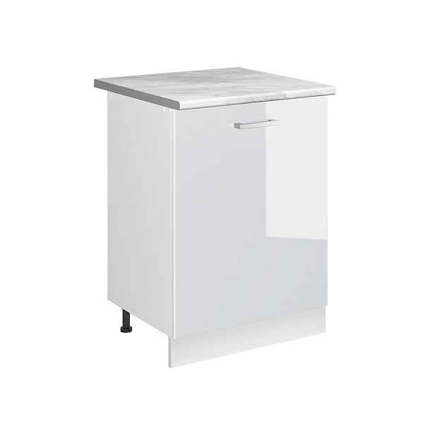 Vicco SPODNÍ SKŘÍŇKA KUCHYŇSKÉ LINKY R-Line, Bílá vysoký lesk/Bílá, 60 cm s 1 dveřmi pracovná doska Mramor