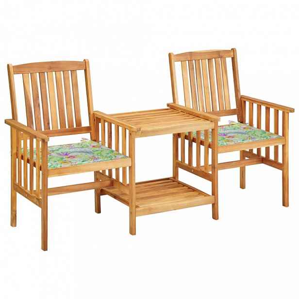 Zahradní židle s čajovým stolkem a poduškami Dekorhome Květy vzor