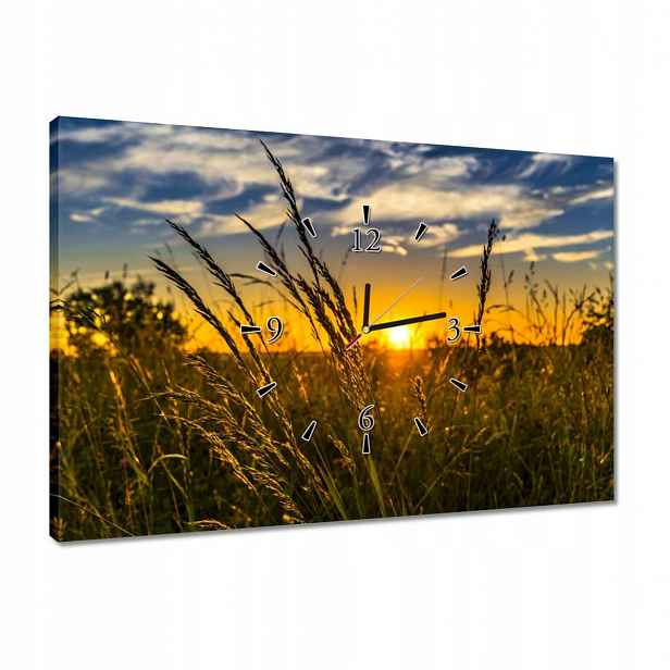 Hodiny 60x40 Západ slunce mezi trávou