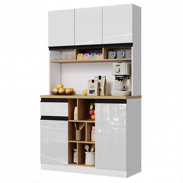 Modfu KUCHYŇSKÁ skříňka z MDF 105x45x185 cm bílá s nastavitelnými policemi, zásuvkou a otevřeným úložným prostorem