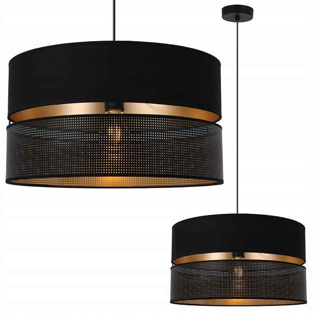 Závěsná Stropní Lampa Velká, Dvojitá, Černá, Zlaté Stínidlo, Moderní Střed