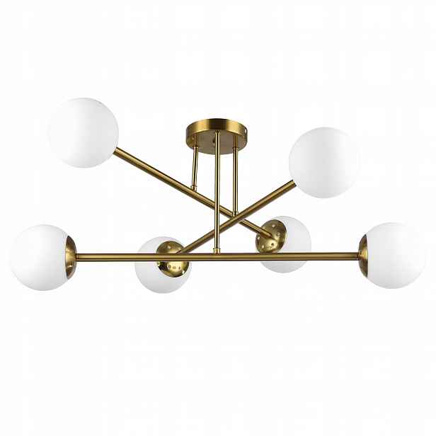 Závěsné stropní svítidlo lustr 6xE27 skleněná koule Loft 74 cm zlatá bílá