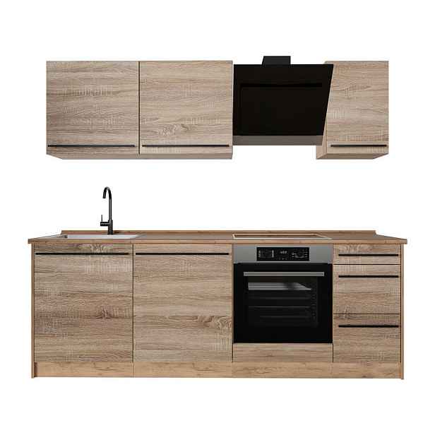 Vicco KUCHYŇSKÝ KOUT R-Line, Sonoma/Zlatý mocný dub, 220 cm pracovná doska Dub Goldkraft