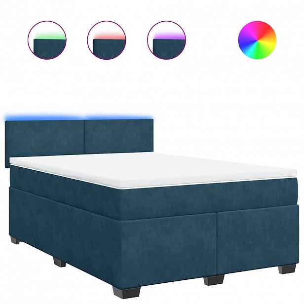 vidaXL Box spring postel s matrací modrá 140 x 200 cm samet