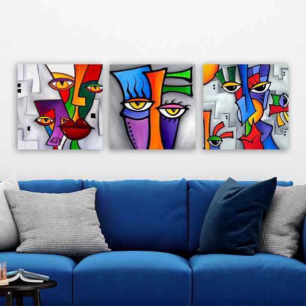 Hanah Home Sada obrazů ABSTRACT FACE vícebarevná