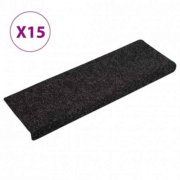 vidaXL Schodové rohože samolepicí 15 ks 65 x 21 x 4 cm černé s obdélníkovým okrajem