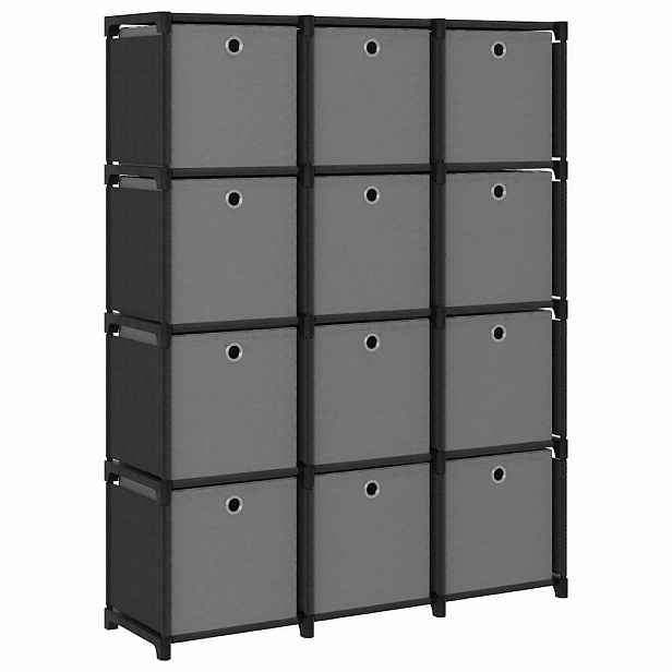 vidaXL Výstavní police 12 přihrádek s boxy černé 103x30x141 cm textil
