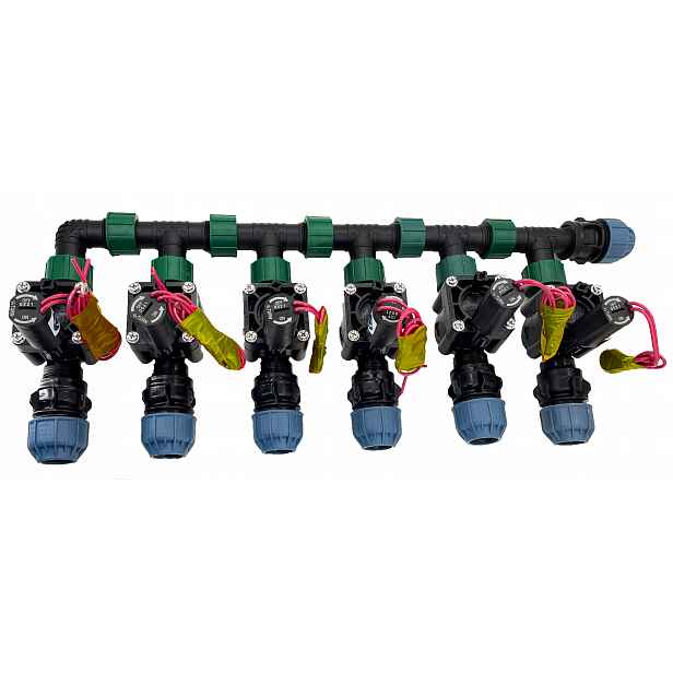 Kolektor Hunter 6 elektroventilů Gz Pgv 100 trubka 25 pro zavlažovací systém