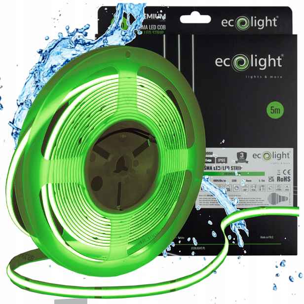 Led pásek Cob Pásek 5m 45W Zelený 12V IP65 do koupelny IP65