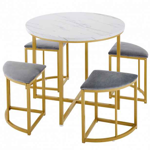 OKWISH JÍDELNÍ souprava 80 cm bílá z MDF a kovu se 4 židlemi