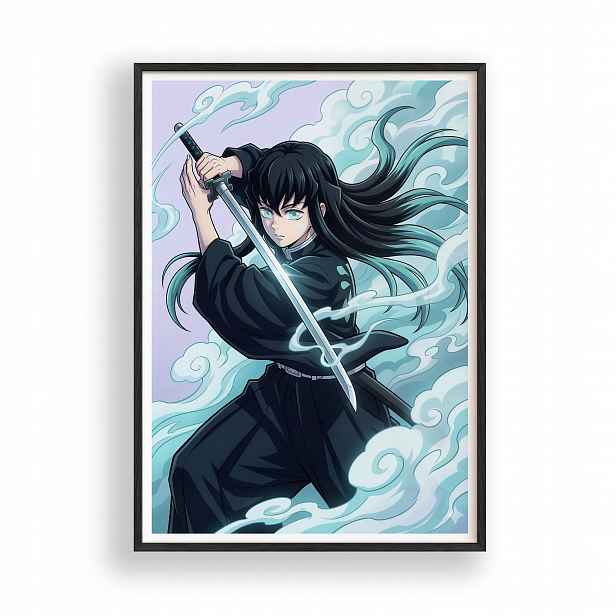 Obraz Demon Slayer Muichiro Tokito Plakát Rámeček Dřevěný Černý 30x42