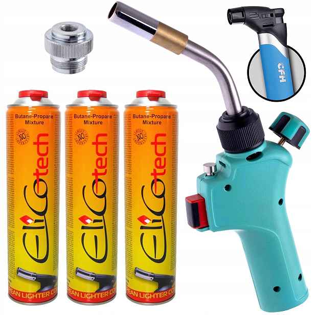 Plynový Hořák Mapp Propan Pájení Turbo 3X Kartuše Láhev 600ml Elico Cfh