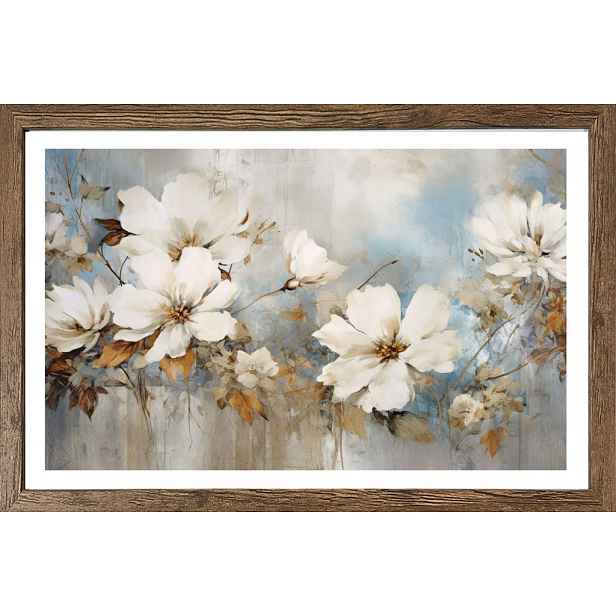 Rámovaný obraz Zátiší s bílými květinami 70x50 cm, dub tmavý