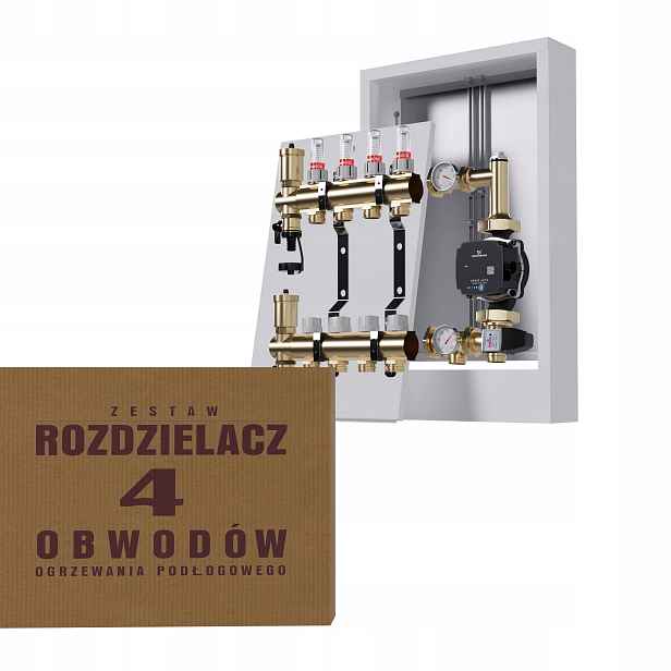 Rozdělovač pro podlahu 4 okruhy s čerpadlem Grundfos nástěnný box