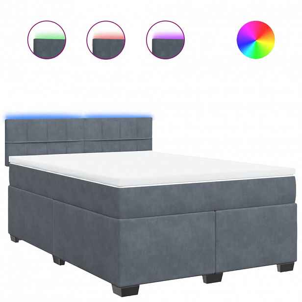 vidaXL Box spring postel s matrací tmavě šedá 140x200 cm samet