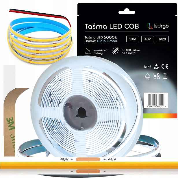 Led pásek Neon Cob 48V 10 m 480 diod 6000K Bílý Studený Homogenní 8MM