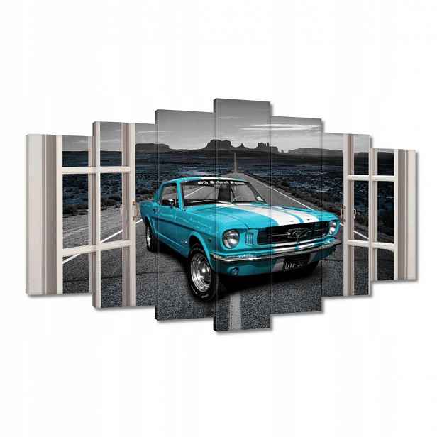 Obrazy 140x80 Tyrkysový Mustang Okno