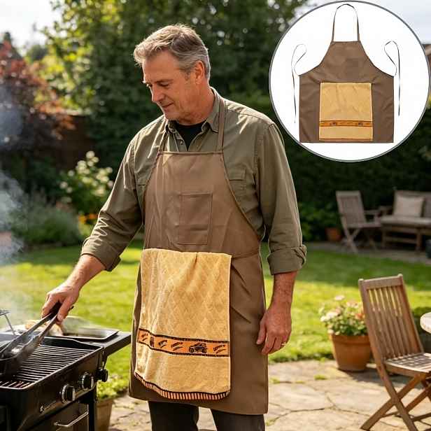 TEMU Veselá kuchařská zástěra pro muže se skrytou kapsou jako překvapení - Originální žertovná BBQ zástěra vhodná jako dárek pro manžela, tatínka,