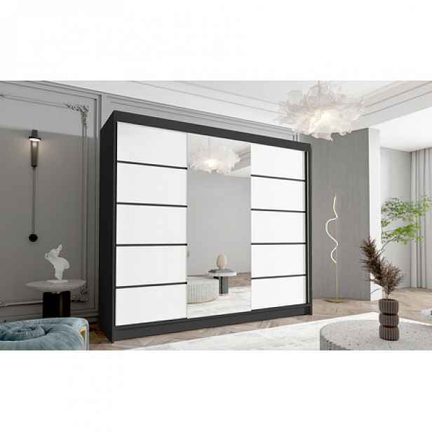 Velká šatní skříň DAVOS VI 250 cm Černá/Bílá