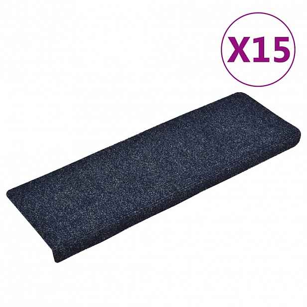 vidaXL Schodové rohože samolepicí 15 ks 65 x 21 x 4 cm modré s obdélníkovým okrajem