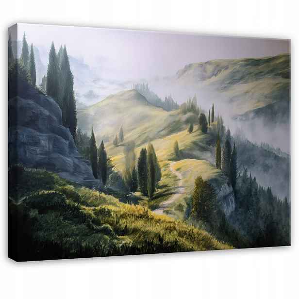 Zelený Obraz Hory Les Příroda Stromy Do Předsíně Kanceláře Moderní 90x60