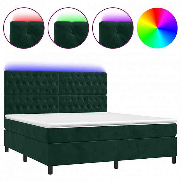 vidaXL Box spring postel s matrací a LED tmavě zelená 160x200 cm samet