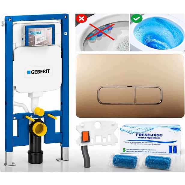 Rám pro Wc Geberit Duofix Slim 8 cm UP720 tlačítko M5 zlaté Fresh-disc
