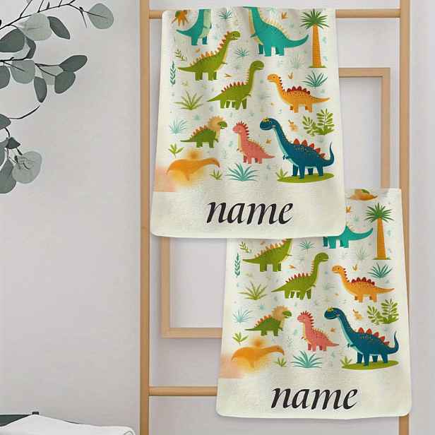 TEMU 1 ks, s vlastním jménem, ručník s kresleným dinosaurem, kreslený anime ručník, pruhovaný design, ručník do koupelny, savý rychleschnoucí ručník,