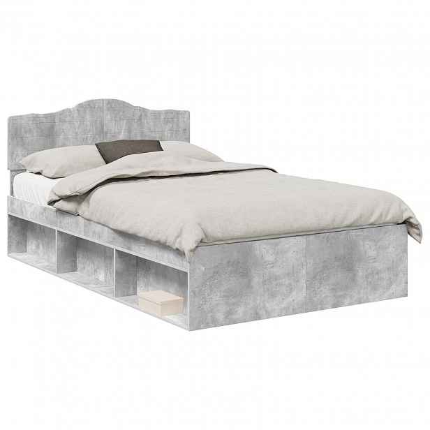 vidaXL Rám postele s čelo Beton 120 x 190 cm Masivní borové dřevo