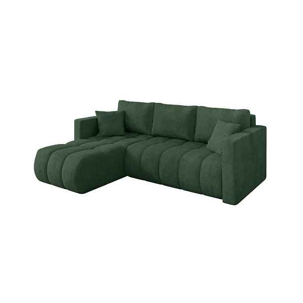 ALTDECOR ROHOVÁ SEDAČKA s funkcí spaní, otoman vlevo GARD-L 226x146x85 zelená manšestr