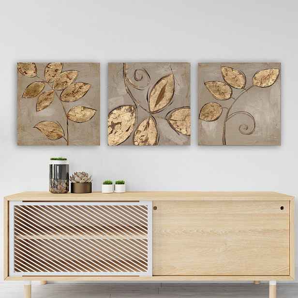 Hanah Home Sada obrazů GOLD LEAVES zlatá