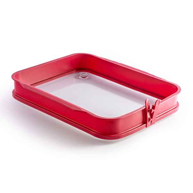 Pekáč do trouby coox se skleněnou základnou a nožičkami 36x27 cm, červená