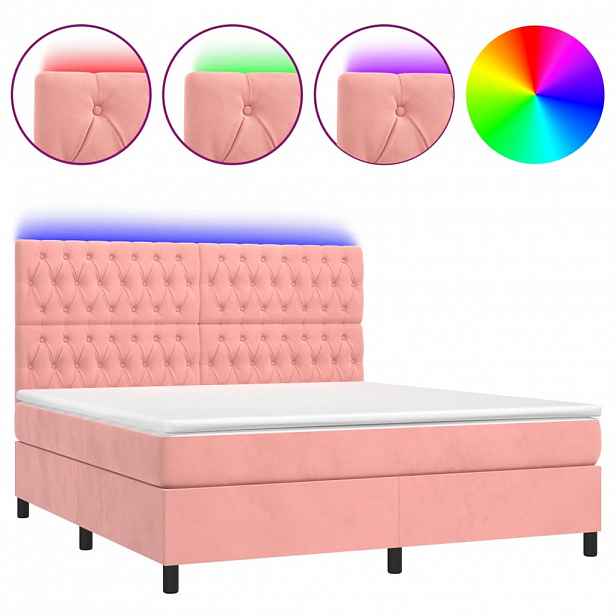 vidaXL Box spring postel s matrací a LED růžová 160x200 cm samet
