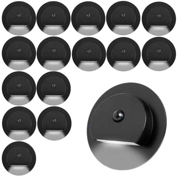 16X Schodišťová Lampa Černá Led 230V Senzor Pohybu Soumraku Neutrální Barva