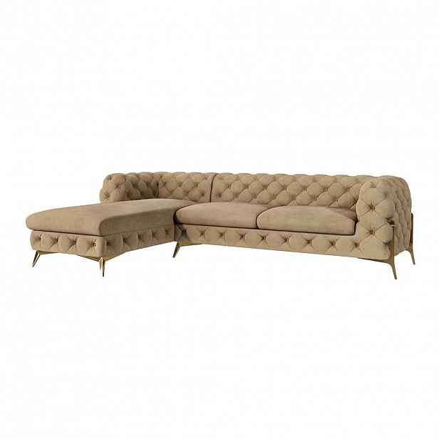 S-Style CHESTERFIELD ROHOVÁ SEDAČKA Lexi v béžové se zlatými nohami - otomán vlevo